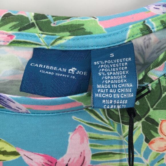 Caribbean Joe Tropical Pullover Top 3/4 Sleeve Crew Parrot floral Small SPRING - Picture 3 of 6